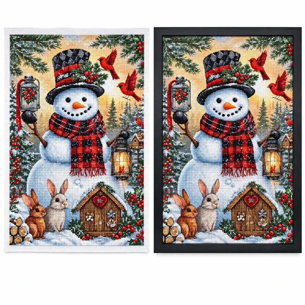 Snowman & Woodland Animals Diamond Painting Kit frame comparison