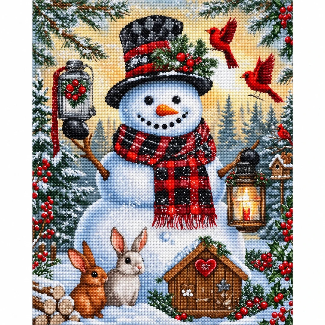 Snowman & Woodland Animals Diamond Painting Kit finished diamond artwork on white background
