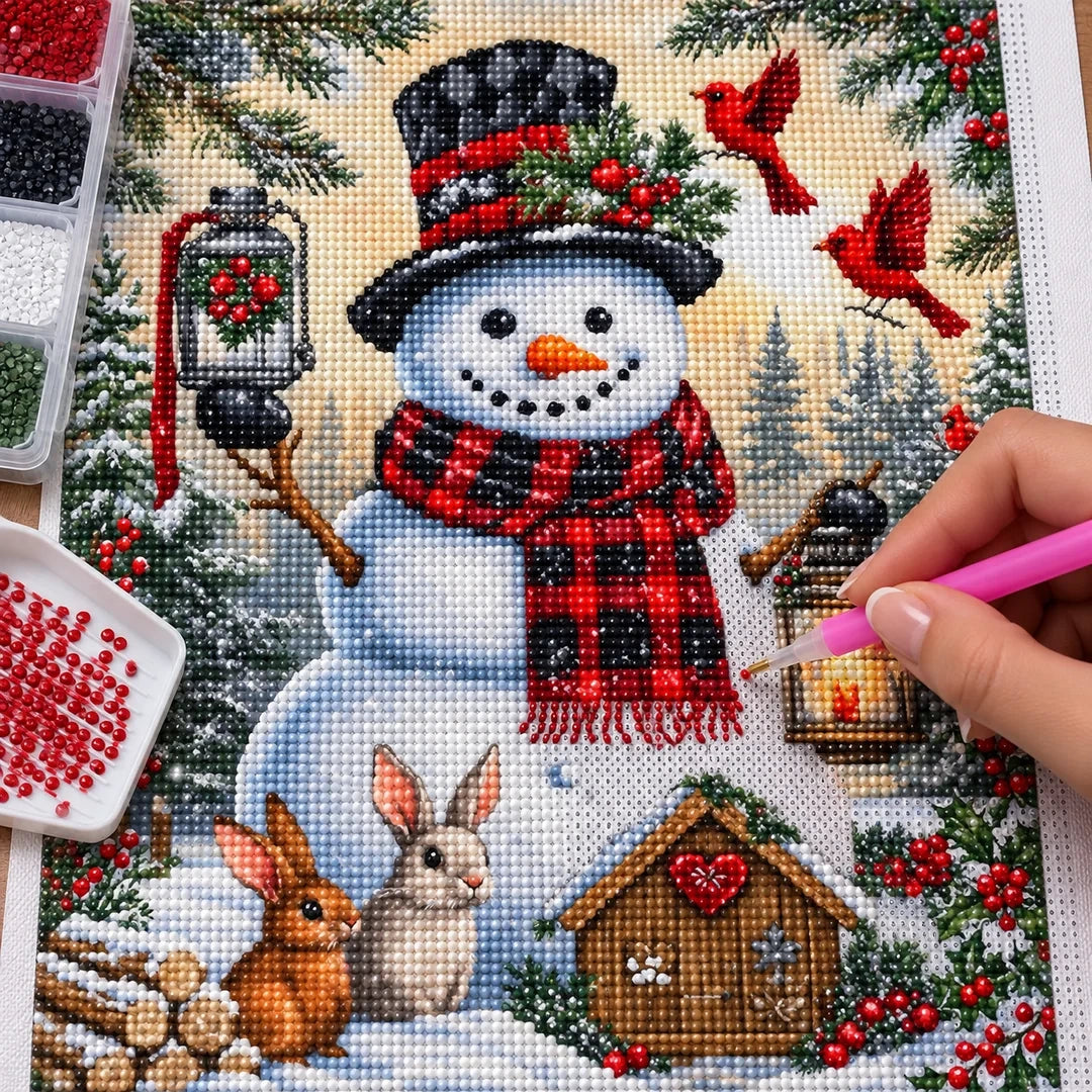 Snowman & Woodland Animals Diamond Painting Kit process