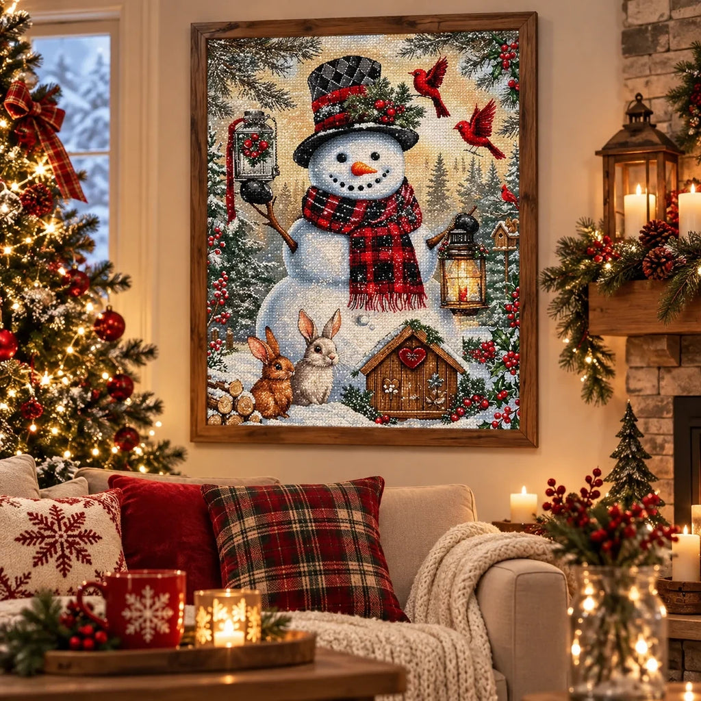 Snowman & Woodland Animals Diamond Painting Kit scene