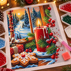 Diamond painting process for Snowy Candlelit Christmas