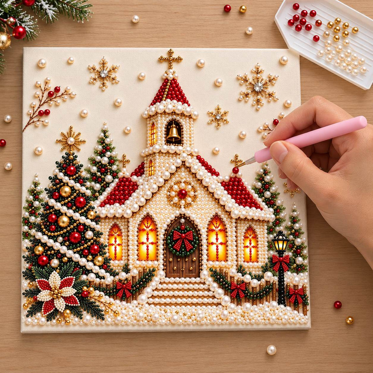 Snowy Christmas Church — process image