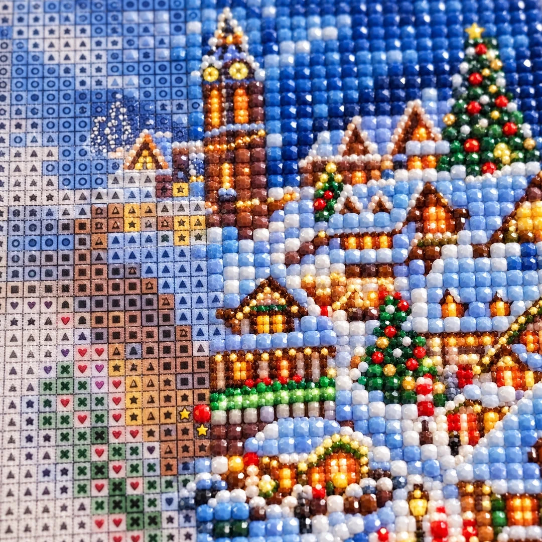 Snowy Christmas Village Diamond Painting Kit detail