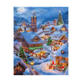 Snowy Christmas Village Diamond Painting Kit original artwork on white background