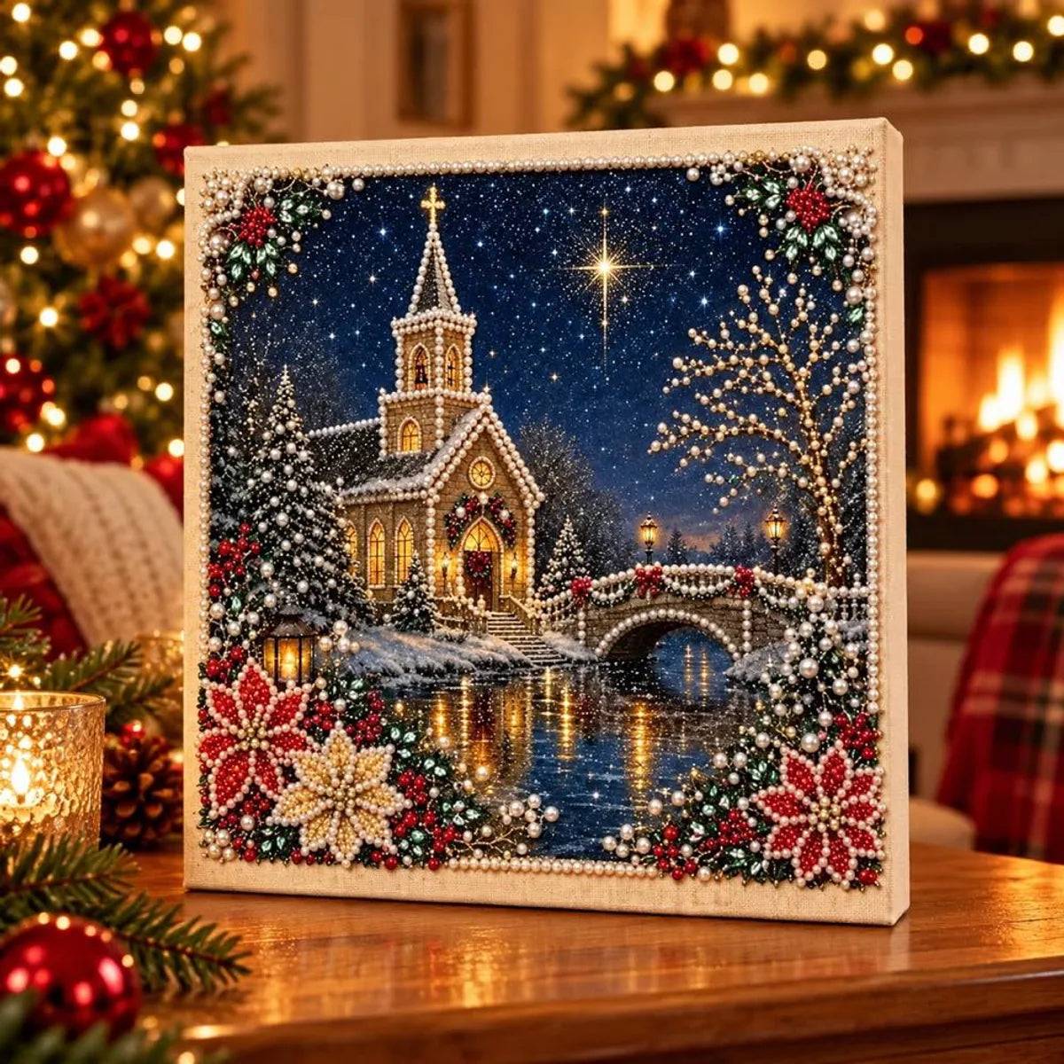 Snowy Church Christmas Night Pearl Diamond Painting Kit