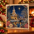 Snowy Church Christmas Night Pearl Diamond Painting Kit