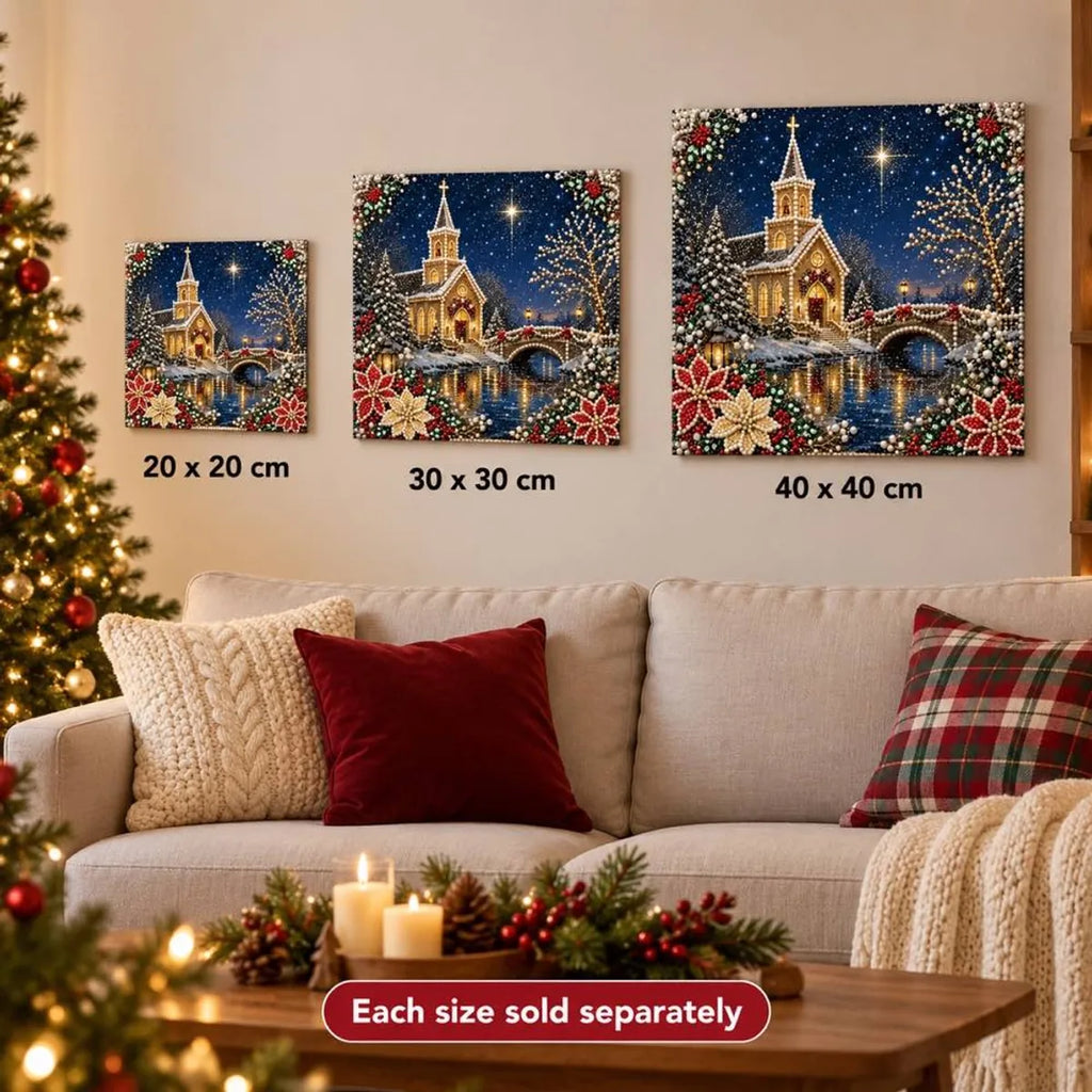 Snowy Church Christmas Night Pearl Diamond Painting Kit