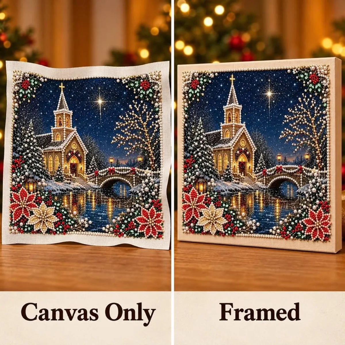 Snowy Church Christmas Night Pearl Diamond Painting Kit