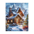 Snowy Mountain Cabin Diamond Painting Kit original artwork on white background