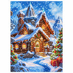 Snowy Mountain Cabin Diamond Painting Kit finished diamond artwork on white background