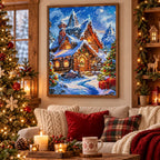 Snowy Mountain Cabin Diamond Painting Kit scene
