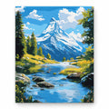 Snowy Mountain River paint by numbers artwork on a front-facing canvas against a white background