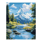 Snowy Mountain River completed artwork on a clean white background