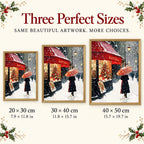 Size guide for Snowy Paris Cafe Umbrella Diamond Painting Kit: 20 × 30 cm, 30 × 40 cm, and 40 × 50 cm.