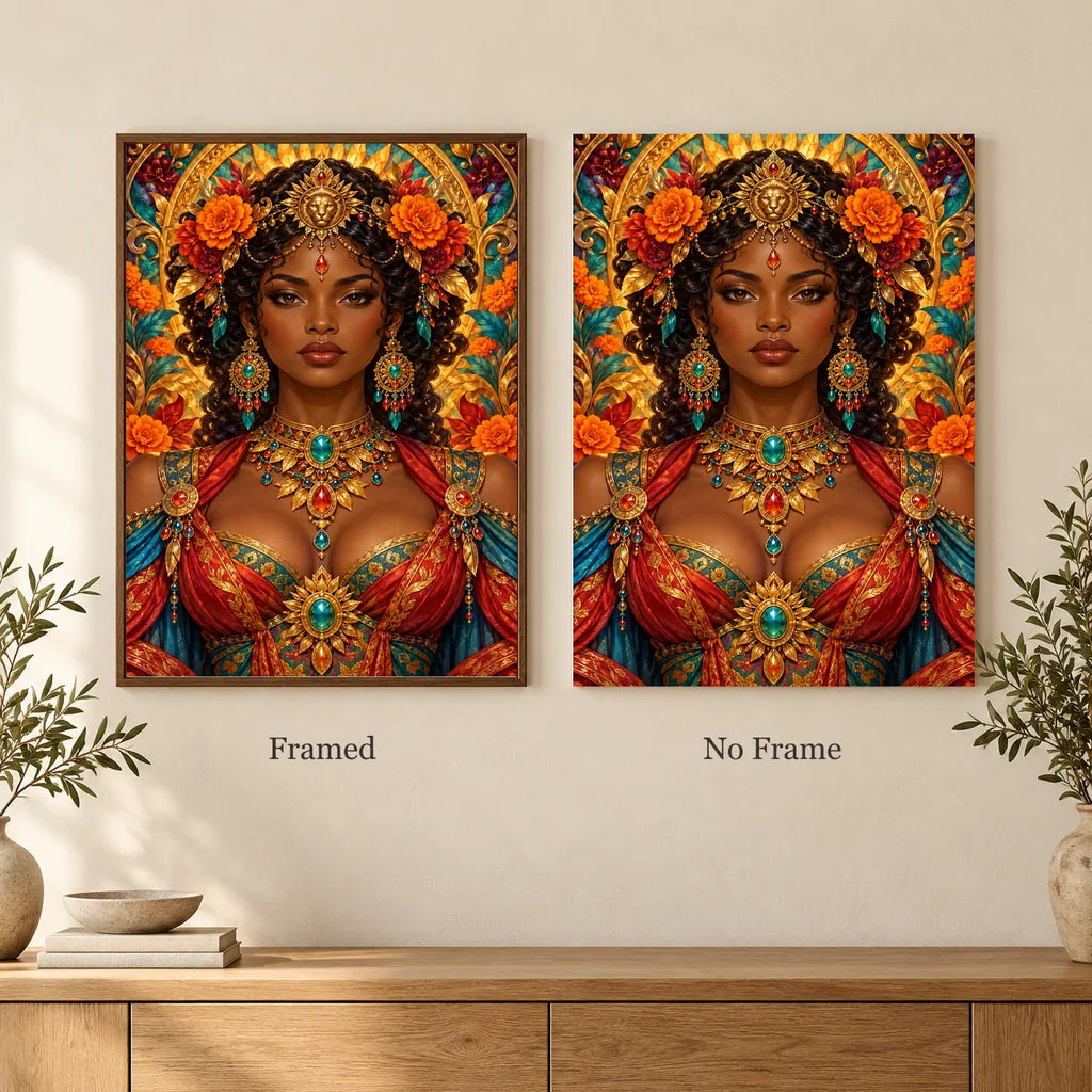 Framed and no-frame options for the Solar Lion Dancer diamond painting