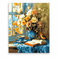 Songbird by a Sunny Window paint by numbers artwork on a front-facing canvas against a white background