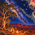 Hands placing diamond drills on the Southern Cross Outback design.
