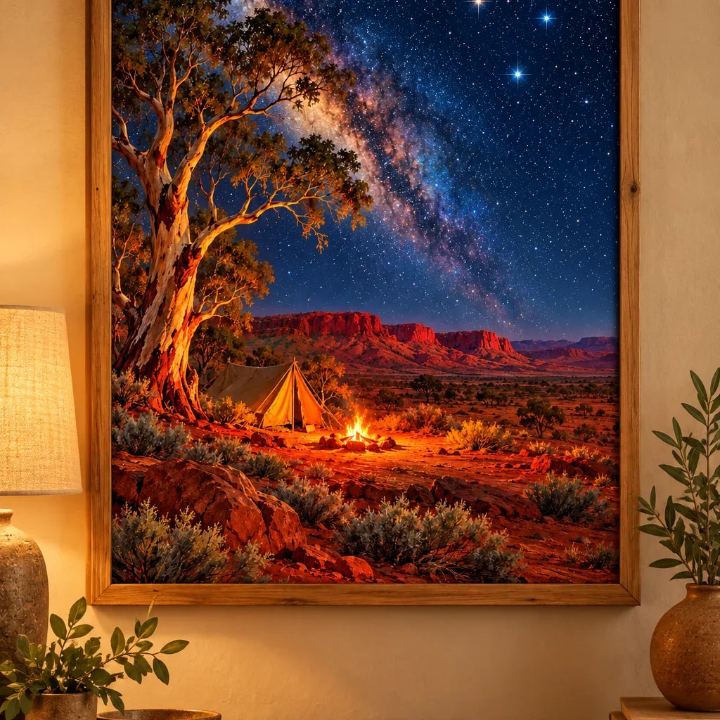 Framed Southern Cross Outback diamond painting displayed as home decor.