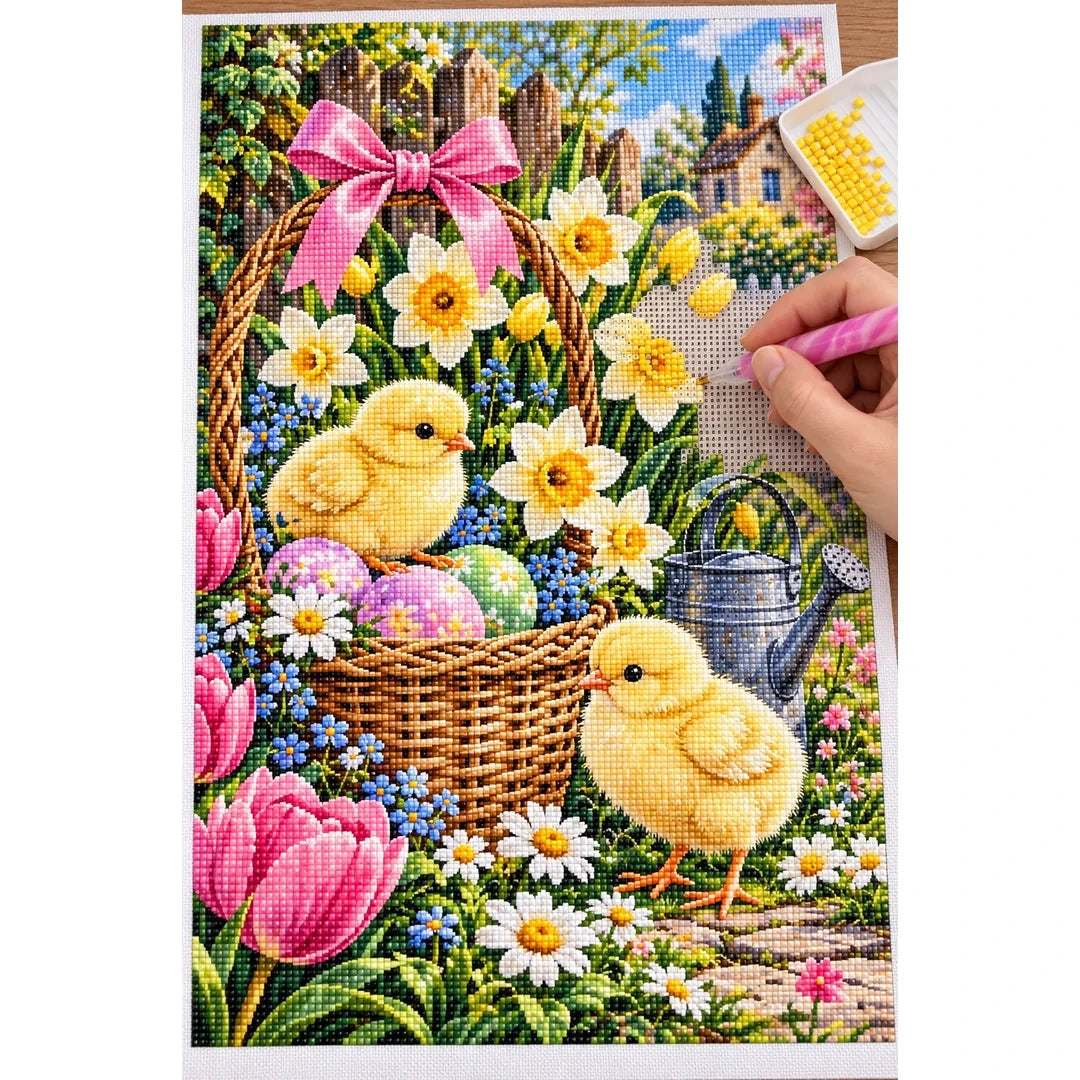 Spring Chicks Daffodil Basket — diamond painting process with applicator pen