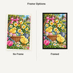 Spring Chicks Daffodil Basket — No Frame and Framed style comparison