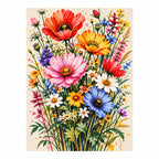 Finished diamond painting of spring meadow bouquet.