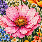 Close-up of diamond drill details in spring meadow bouquet.