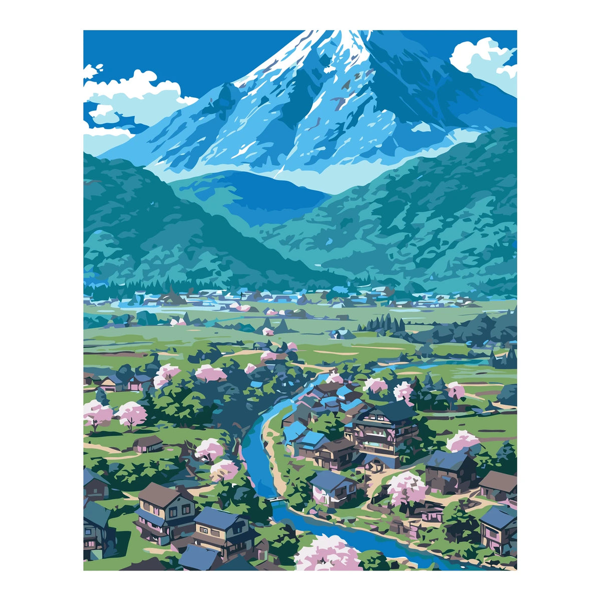 Original landscape artwork for Spring Valley At Mountains Foot Diamond Painting Kit