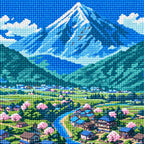 Close-up drill detail of the Spring Valley At Mountains Foot diamond painting