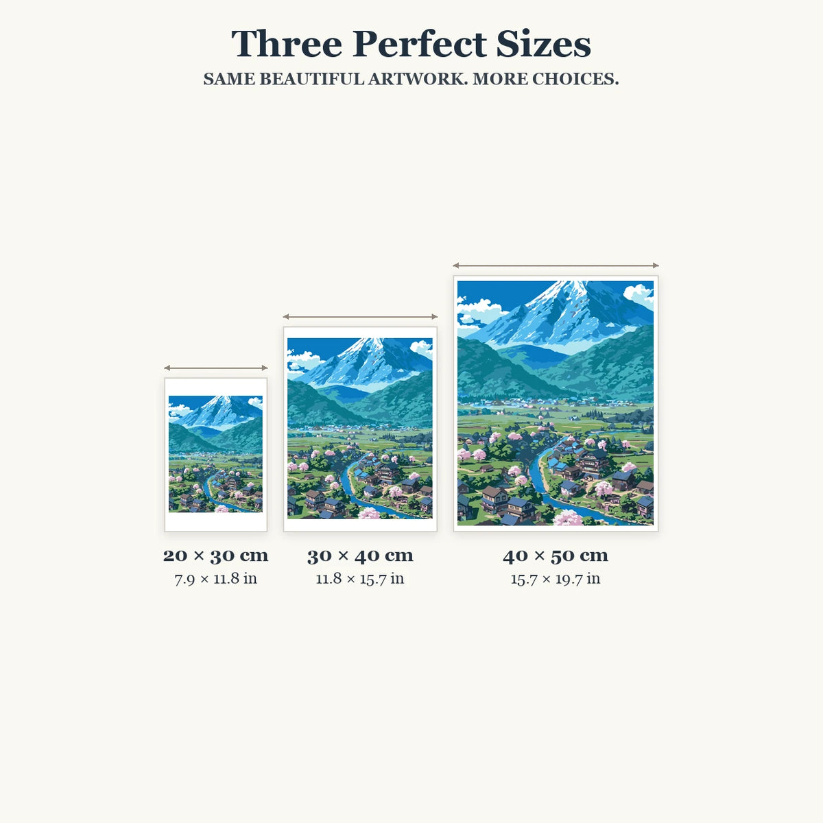 20 × 30, 30 × 40 and 40 × 50 cm size guide for Spring Valley At Mountains Foot