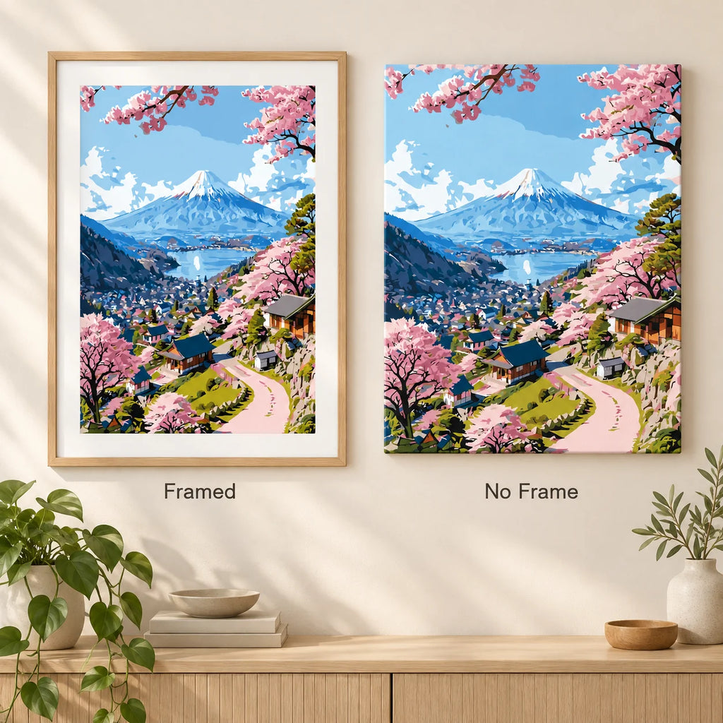Framed and no-frame options for Springtime By The Mountain