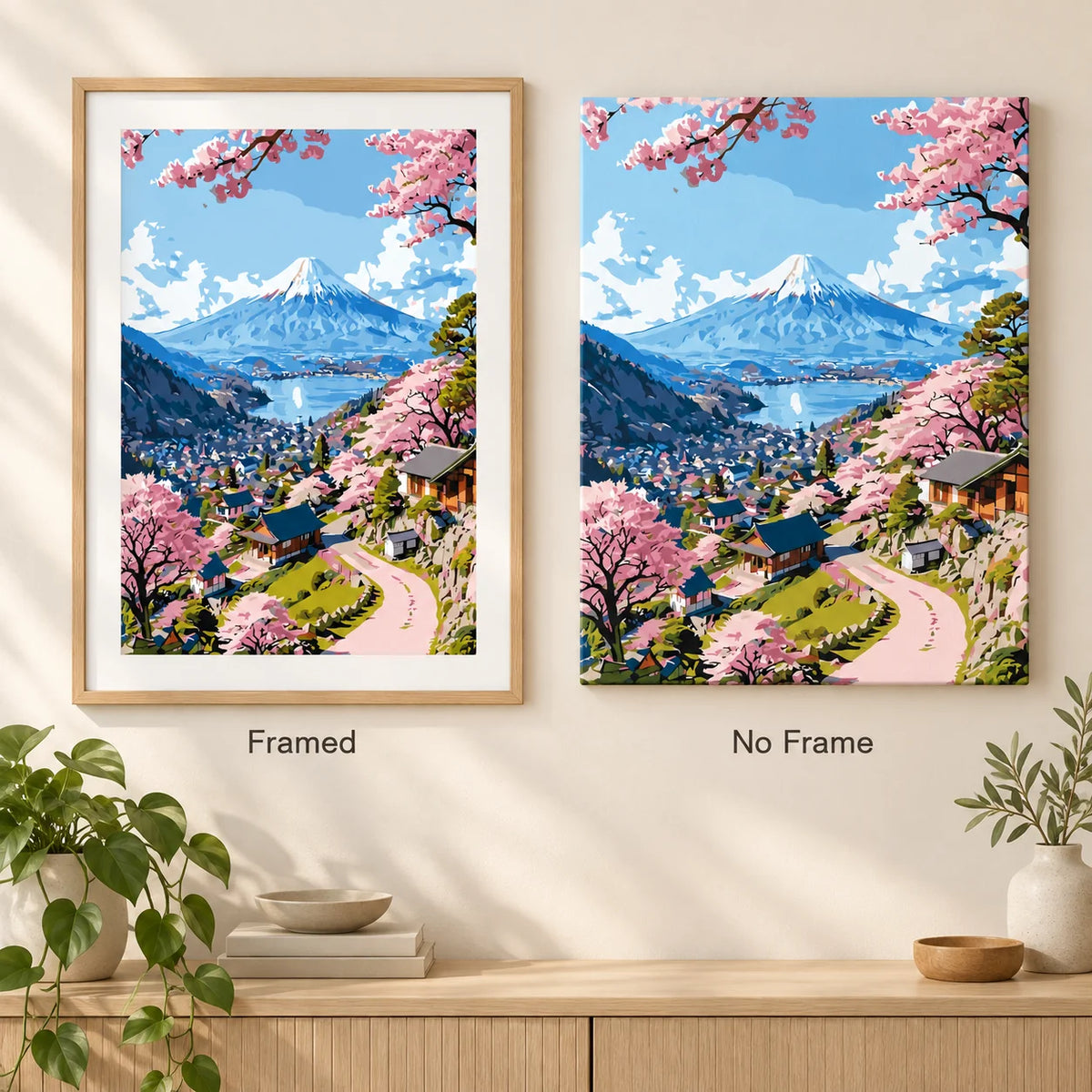 Framed and no-frame options for Springtime By The Mountain