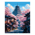Original landscape artwork for Springtime In The Pagoda Village Diamond Painting Kit