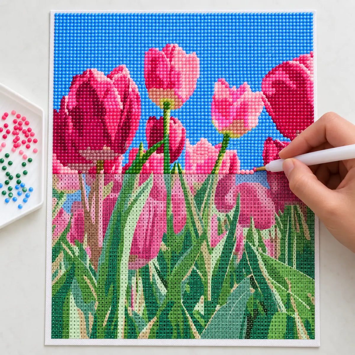 Diamond painting process for Springtime Tulip Bloom