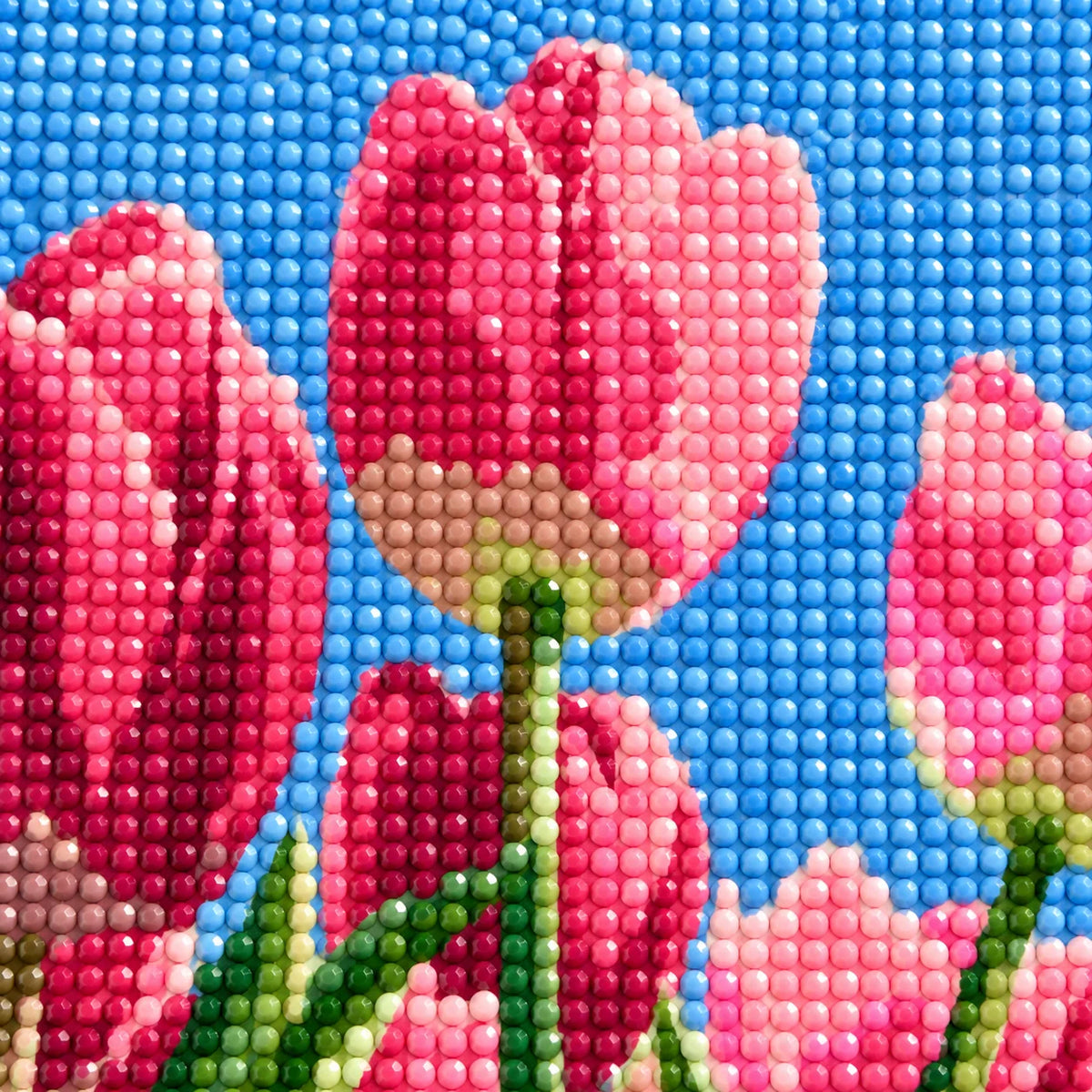 Close-up diamond drill detail of Springtime Tulip Bloom