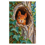 Finished white-background diamond painting of Squirrel Tree Hollow Peek