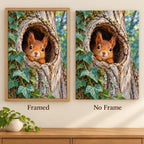 Framed and no-frame options for the Squirrel Tree Hollow Peek diamond painting