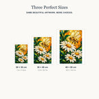 Stained-glass bee and daisy diamond painting sizes: 20 x 30, 30 x 40, and 40 x 50 cm