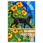 Completed stained glass cat and nasturtium diamond painting.