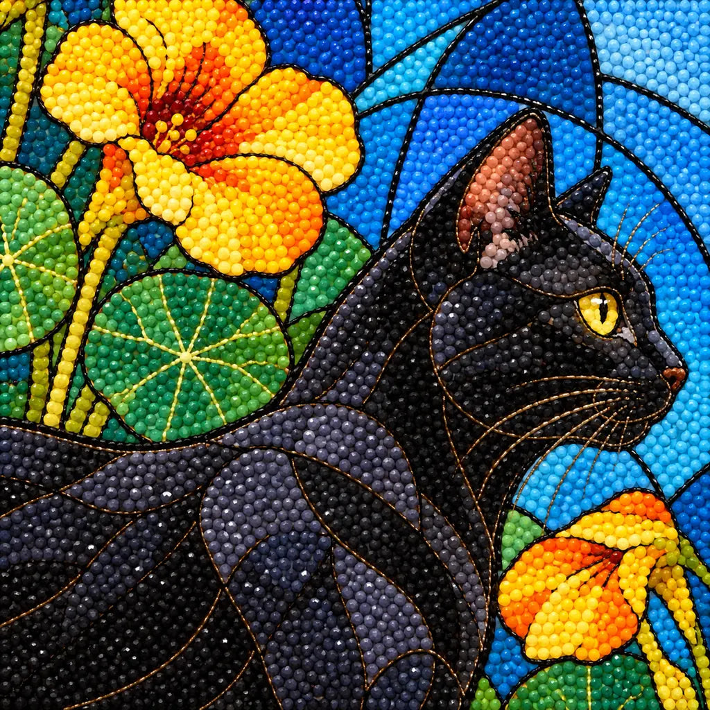 Close-up of black cat drills and yellow-orange nasturtium petals