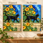 Framed and no-frame options for the stained glass cat diamond painting.
