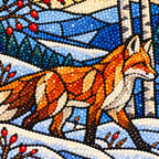 Close-up of diamond drills on the red fox and snowy birch trees