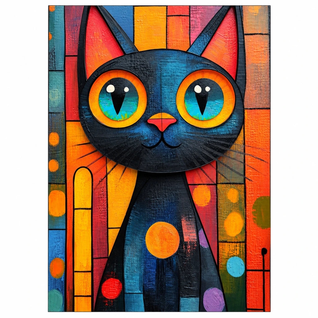 Stained Glass Blue Cat Diamond Painting Kit No Frame and Framed comparison
