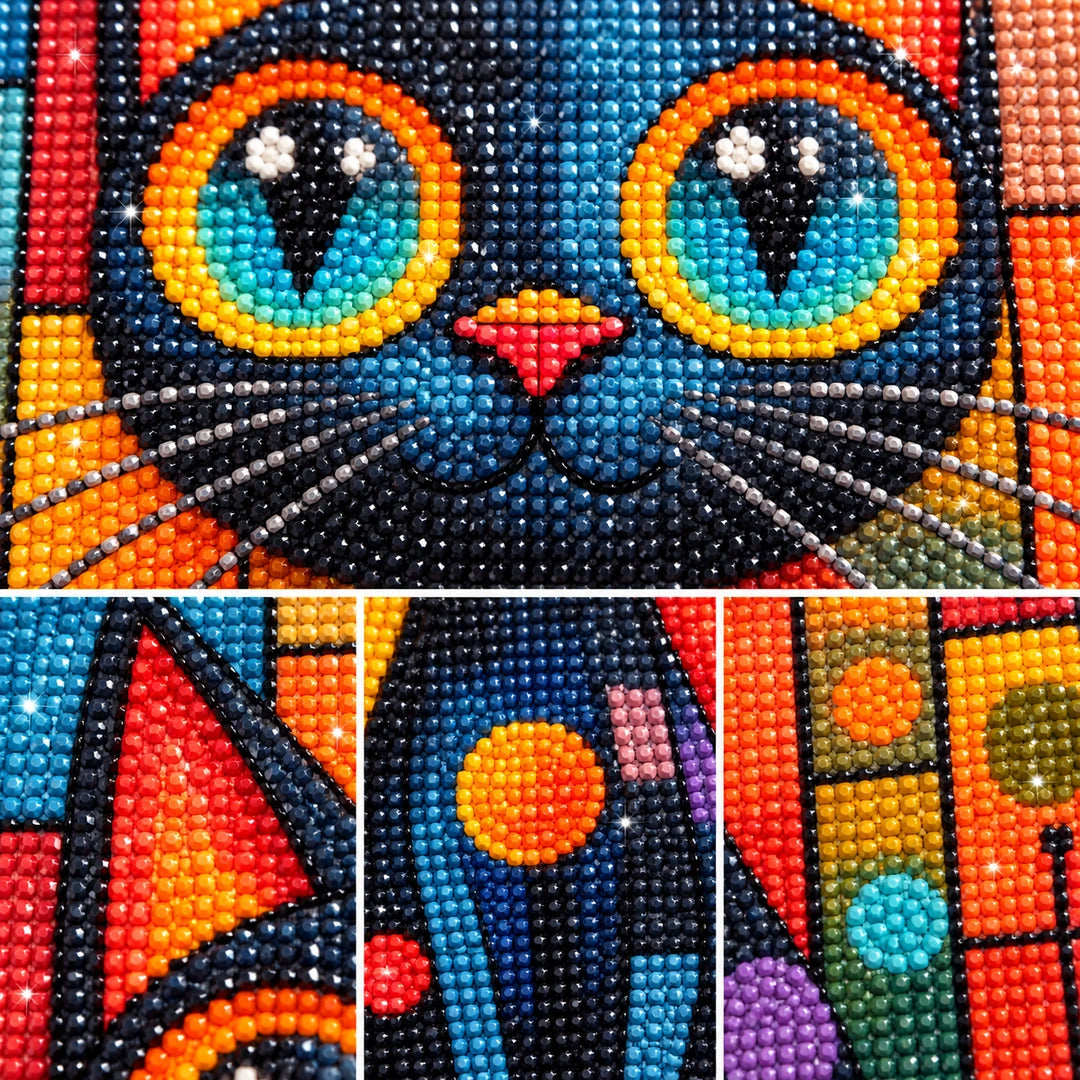 Stained Glass Blue Cat Diamond Painting Kit process
