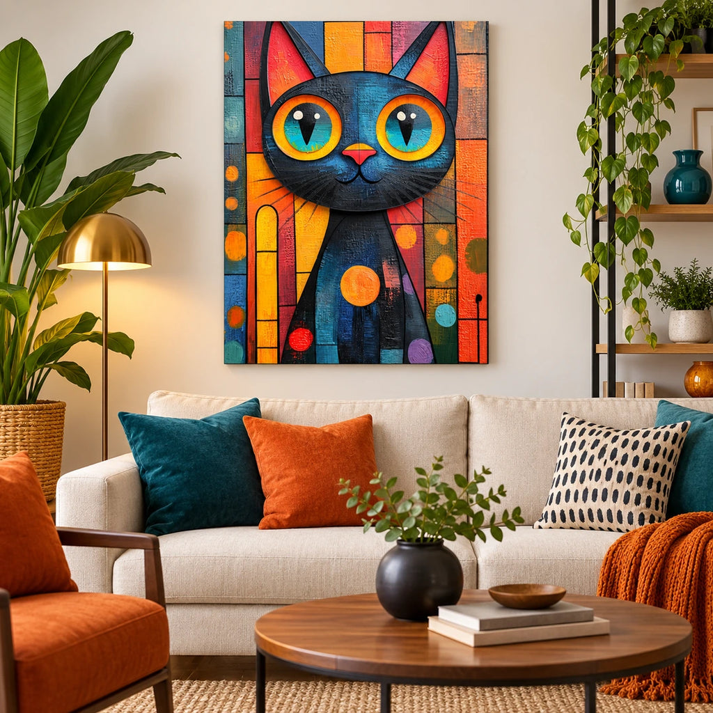 Stained Glass Blue Cat Diamond Painting Kit size guide