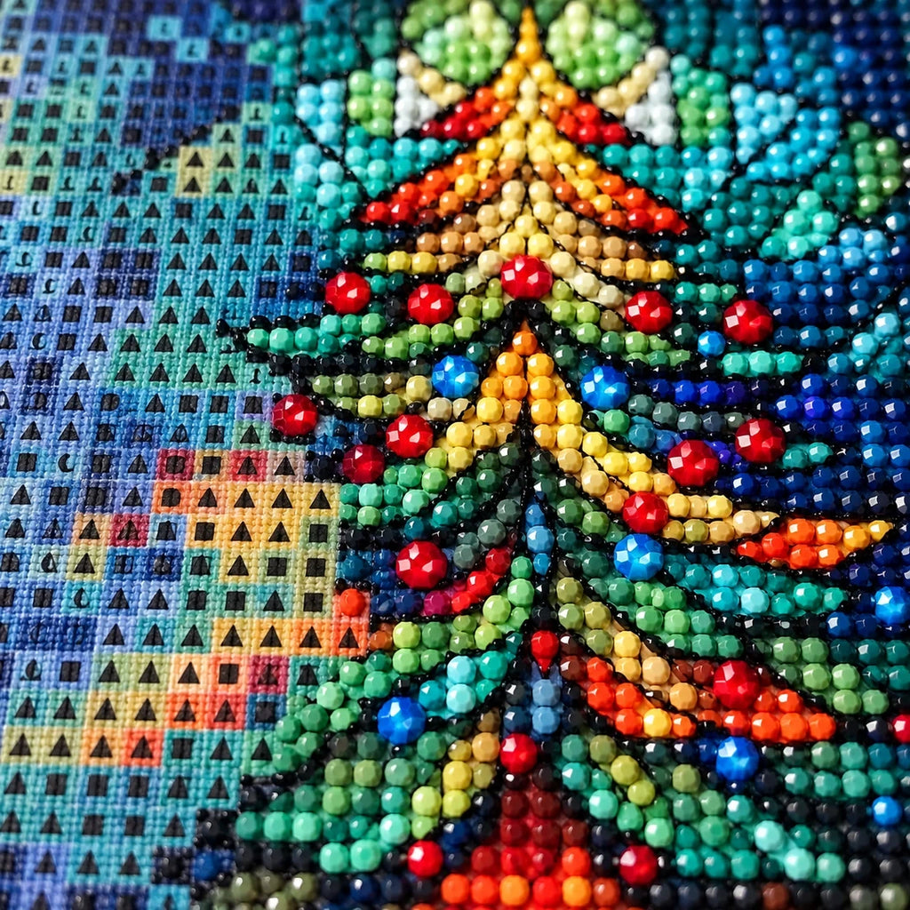 Stained Glass Christmas Tree Diamond Painting Kit detail