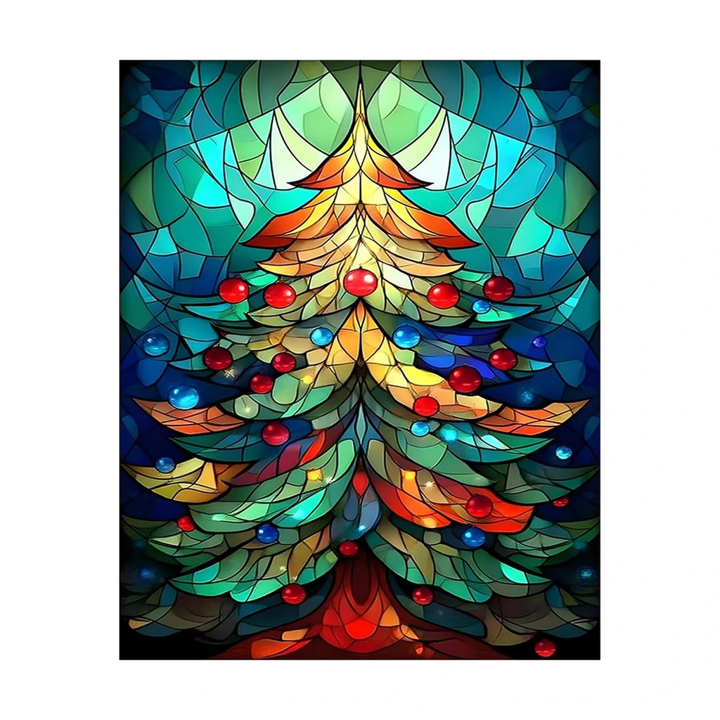 Stained Glass Christmas Tree Diamond Painting Kit original artwork on white background