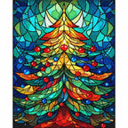 Stained Glass Christmas Tree Diamond Painting Kit finished diamond artwork on white background