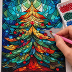 Stained Glass Christmas Tree Diamond Painting Kit process