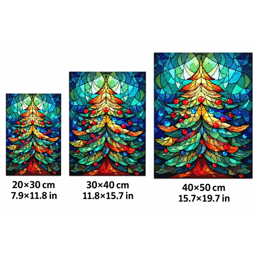 Stained Glass Christmas Tree Diamond Painting Kit sizes