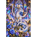 Stained Glass Dragon Crystal Roses — original artwork on a clean white background